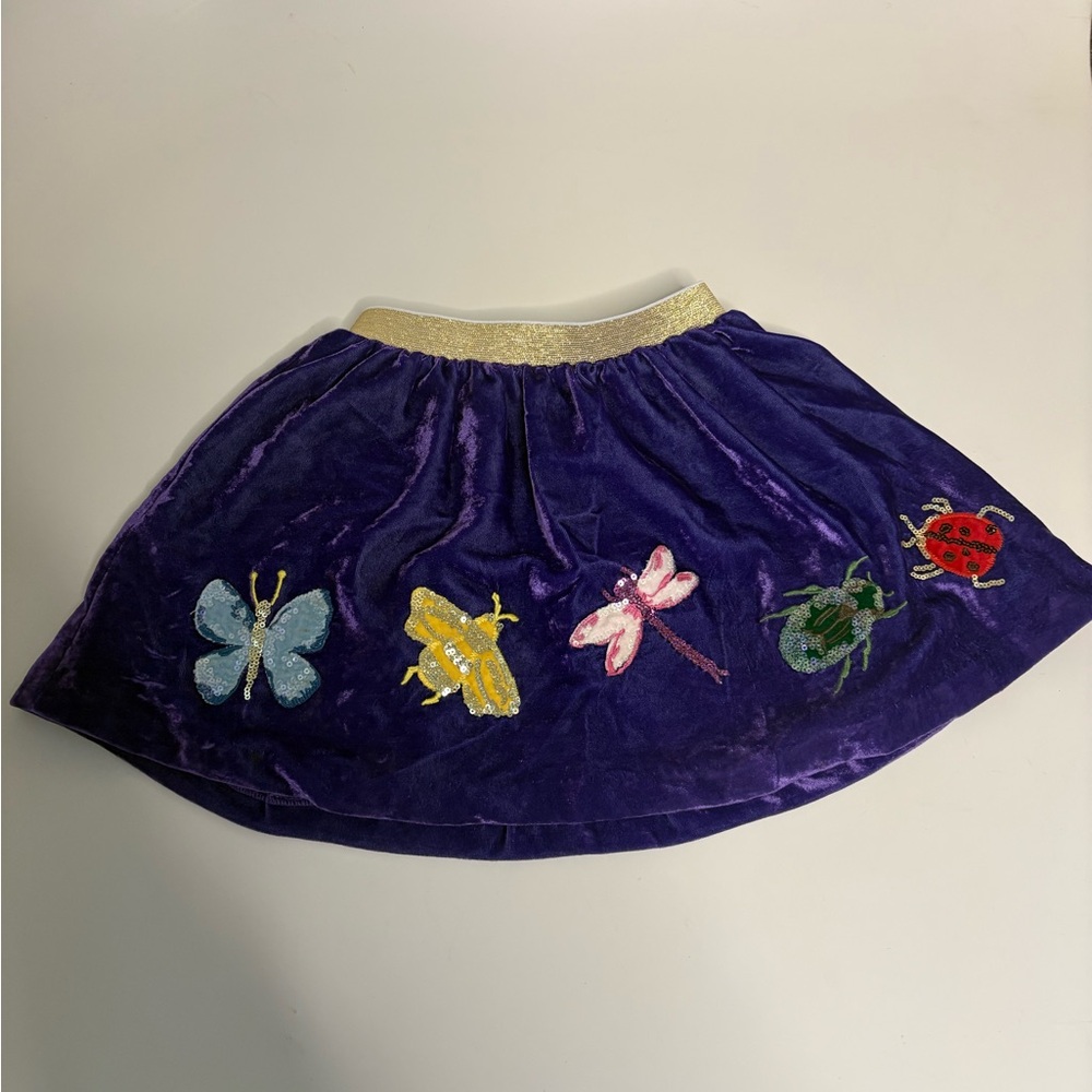 Mini Boden Purple Velvet Sequin Bug Skirt | Size 2–3Y